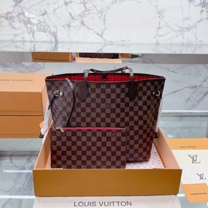 Beautiful Louis Vuitton Damier Ebiene Neverfull MM Brown Tote Bag